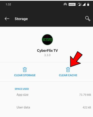 Clear Cyberflix app cache