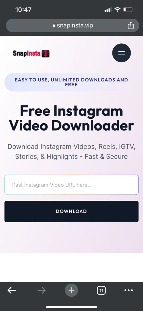 snapinsta apk homepage image